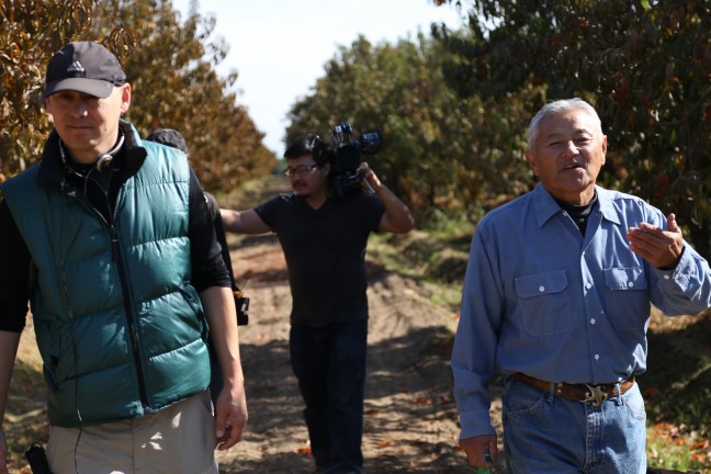 On the Masumoto farm with Jim (center) and Mas (right).